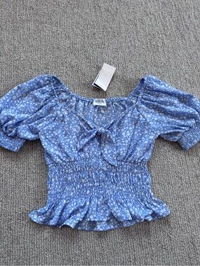 Marshalls Blue Floral Puff Sleeve Smocked Top